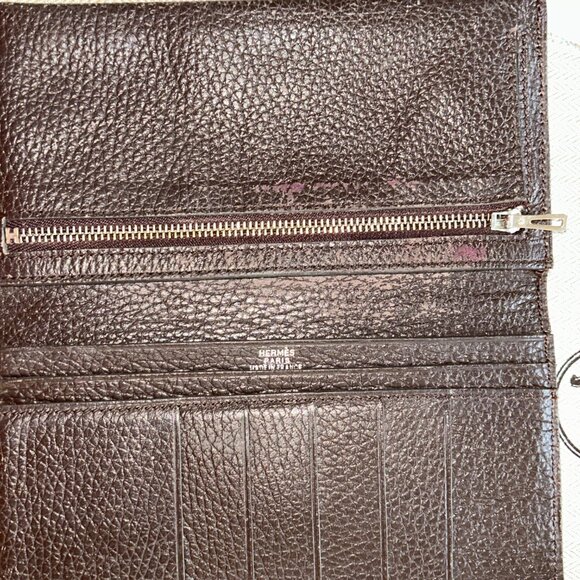 Vintage Hermes Bearn H Wallet Brown Leather H Logo Long Wallet, box dust France - Picture 3 of 12